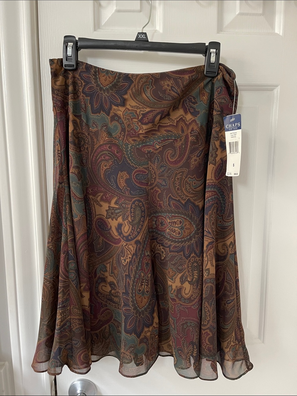 Chaps Women's Brown Paisley A-Line Skirt with Teal & Burgundy Accents